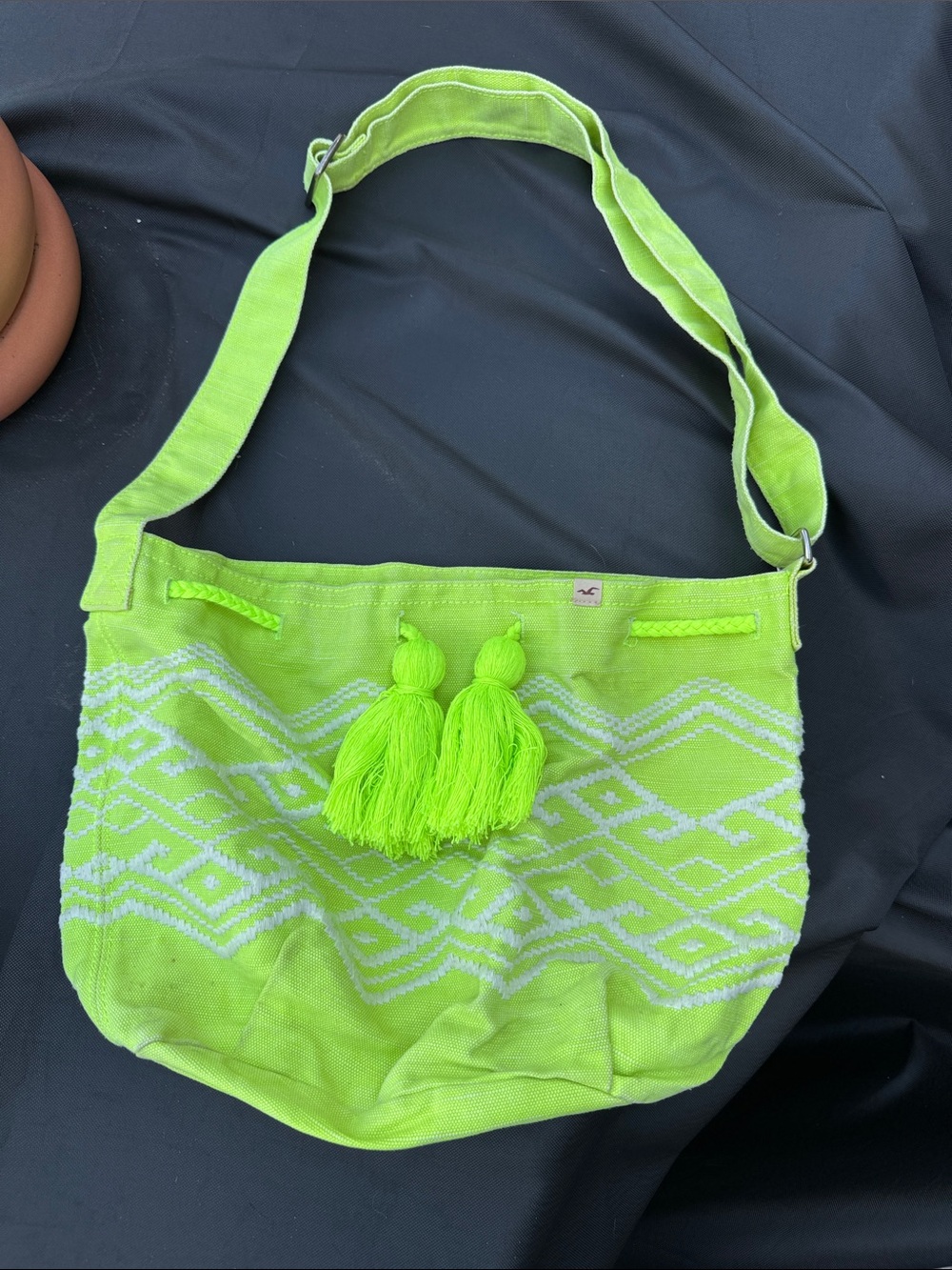 Hollister Neon Lime Tassel Shoulder Bag